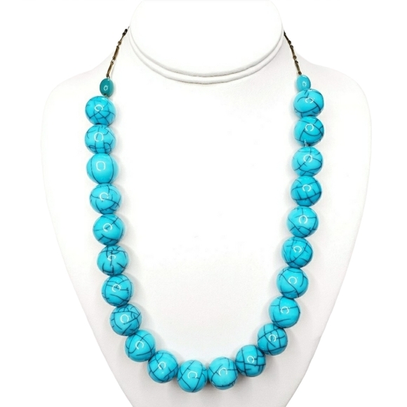 Bohemian Faux Turquoise Round Bead Chunky Necklace - Picture 1 of 4